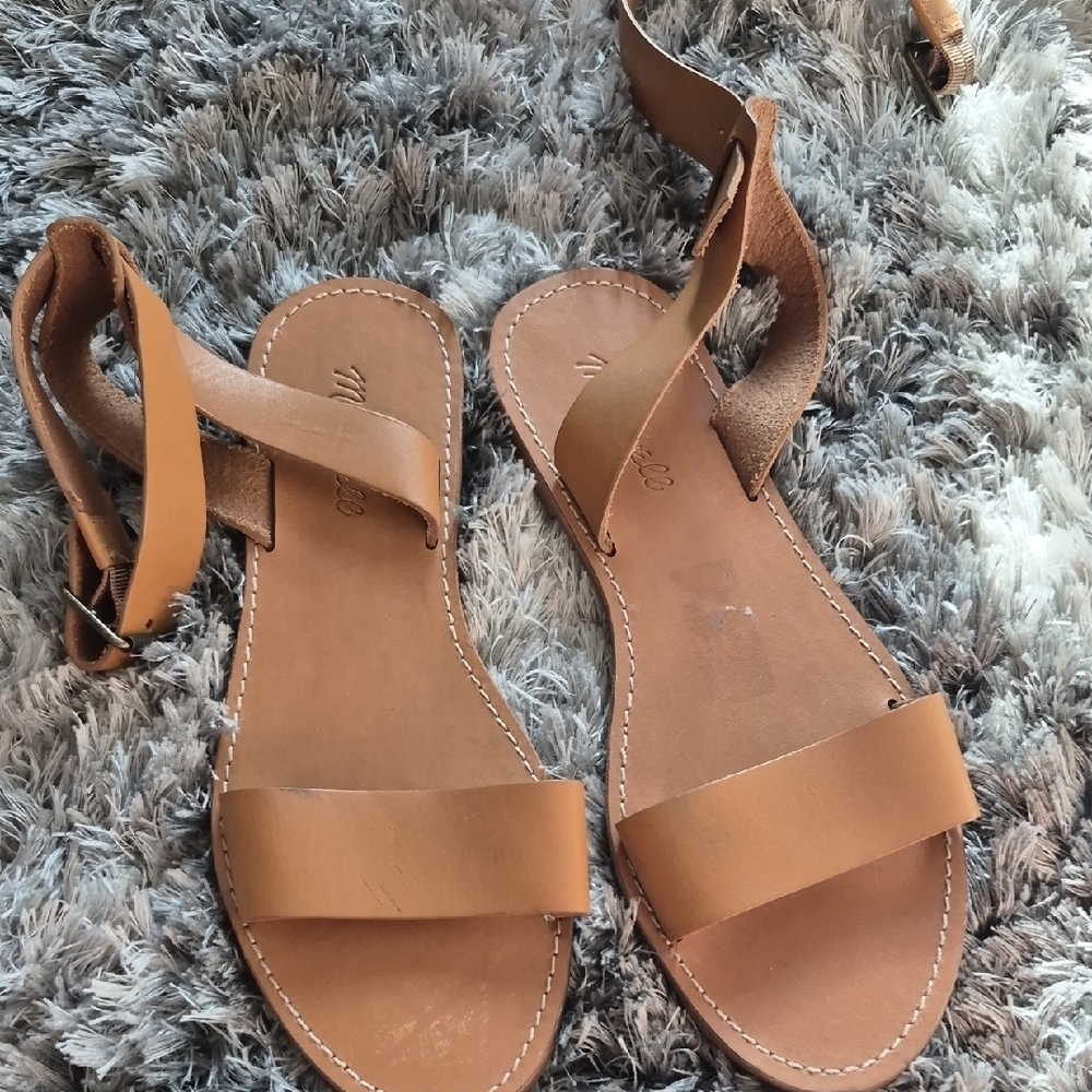 Madewell Tan Leather Strappy Flat Sandals